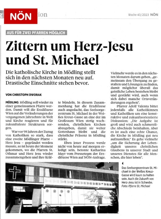 NÖN-Artikel vom 25.10.2023 NÖN: Zittern um Herz-Jesu und St. Michael