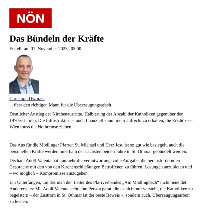 NÖN-Artikel vom 1.11.2023
