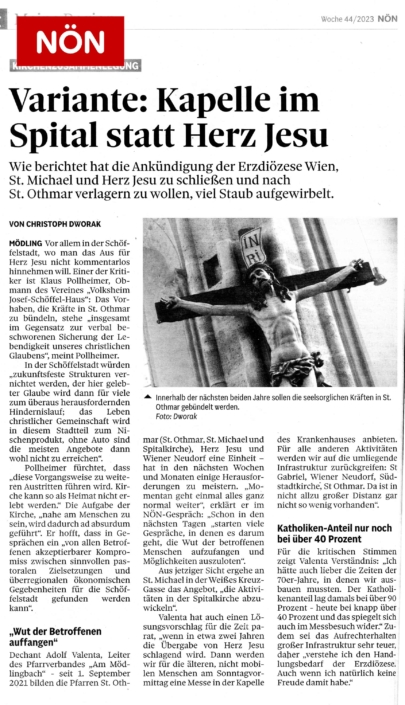 NÖN-Artikel vom 1.11.2023 NÖN: Variante: Kapelle im Spital statt Herz Jesu